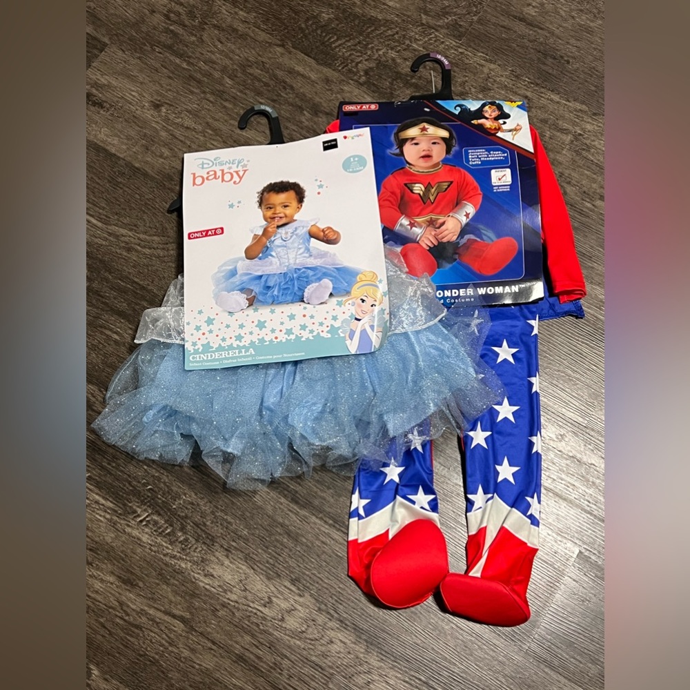 NWT Bundle 2 COSTUMES Disney CINDERELLA Wonder Woman GIRL 12-18mo Baby